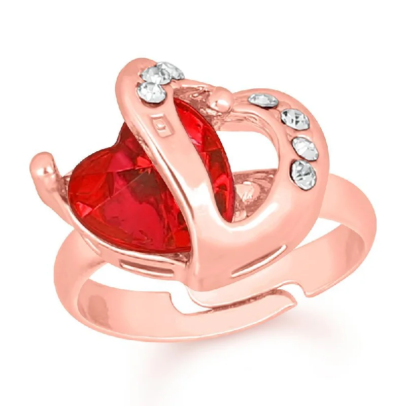 Luxury Diamond Ring-Darshana Jewels Rose Gold Plated Austrian Stone Adjustable Ring