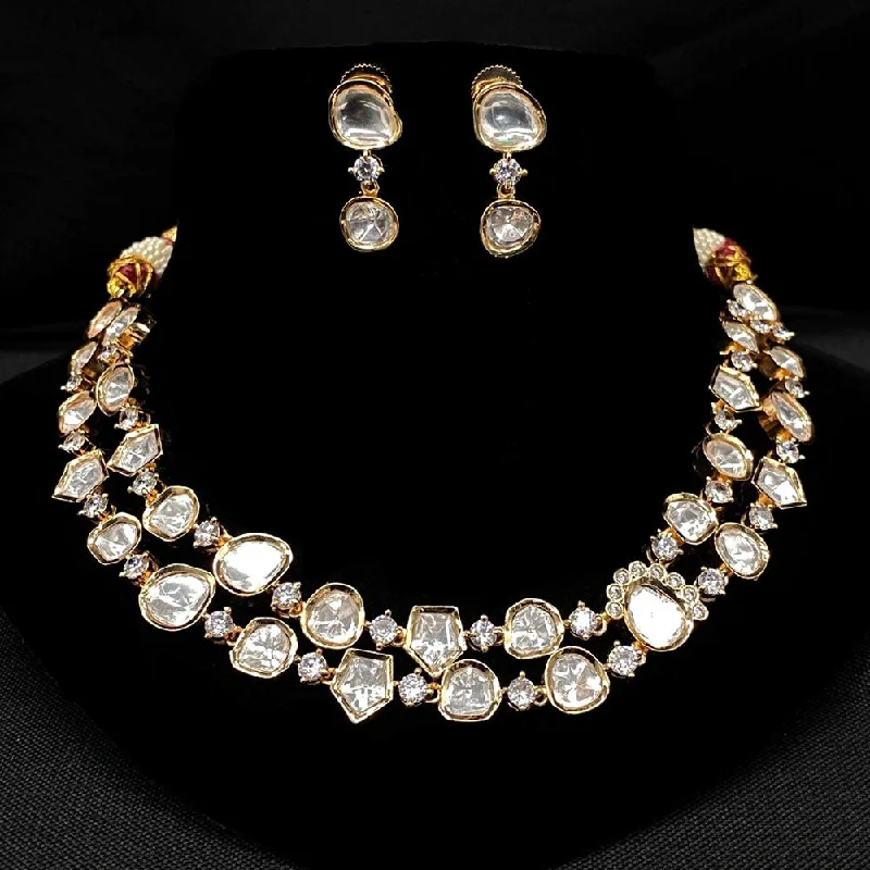 Unique Designer Necklace-Amoliya Jewels Gold Plated Polki Kundan Stone Necklace Set