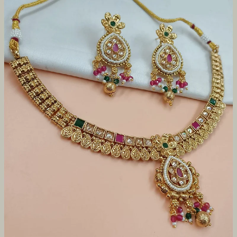 Unique Leather Necklace-Padmawati Bangles Gold Plated Crystal Stone And Pearls Necklace Set