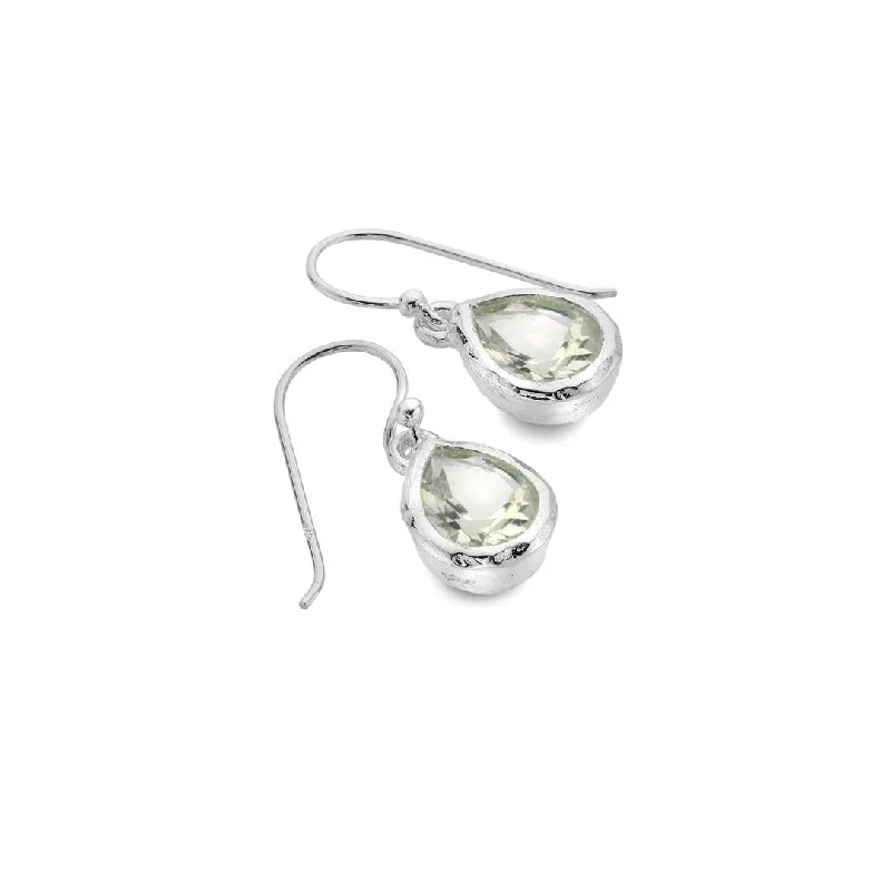 Handcrafted Sterling Earrings-Sea Gems Silver Green Quartz Ocean Droplet Earrings