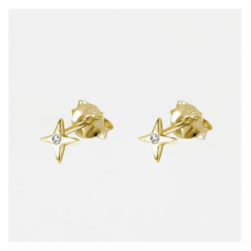 Drop Crystal Earrings-Kingsley Ryan Gold Vermeil Silver 4 Point Gem Star Stud Earrings