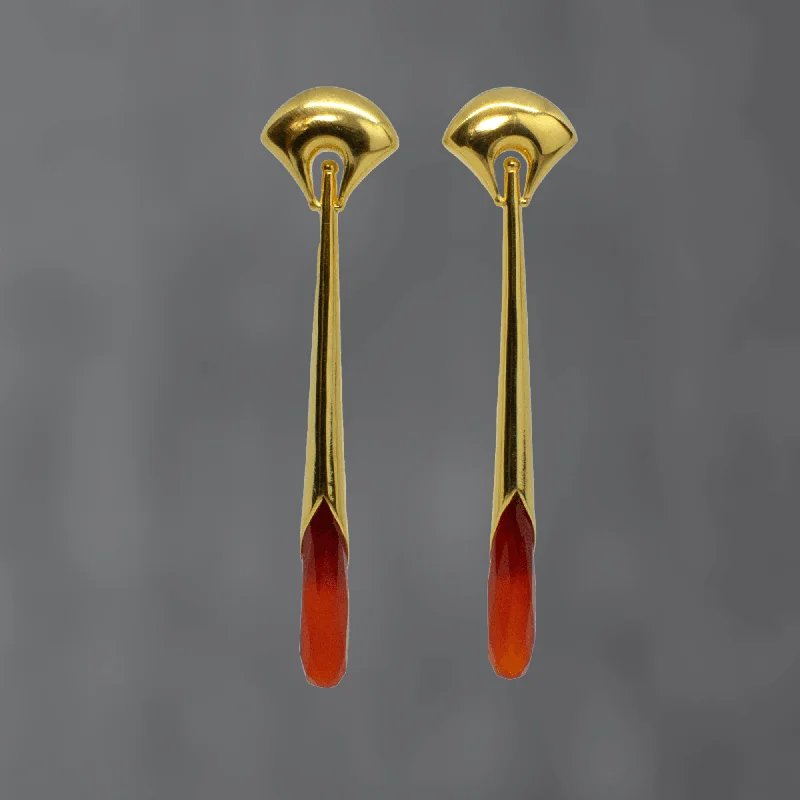 Feather Earrings-Gold Art Deco Carnelian Earrings