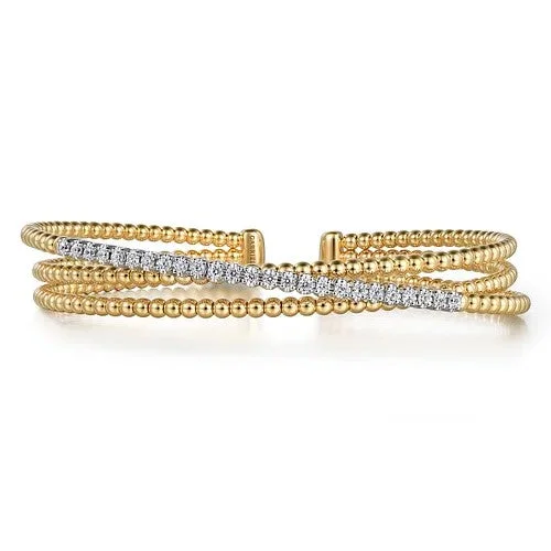 Traditional Indian Bangles-14K White-Yellow Gold Bujukan Diamond Criss Cross Bangle