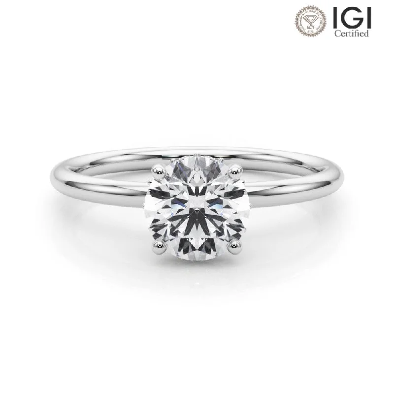 Unique Gold Engagement Ring-Eva Round Lab Grown Diamond Solitaire Engagement Ring IGI Certified