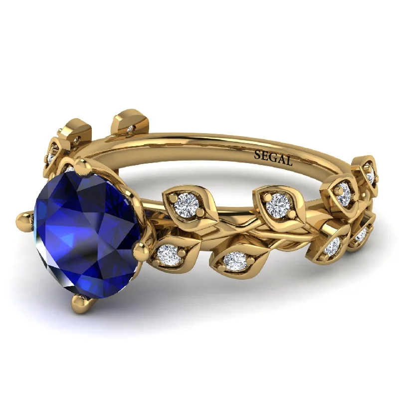 Gold Stacking Rings-Leaves All Around Blue Sapphire Ring - Sydney 2ct No. 13