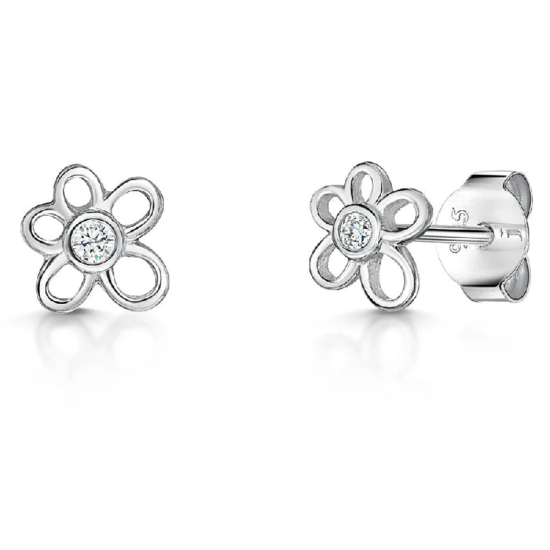 Light Blue Gem Earrings-Jools Silver Small Flower Outline Earrings