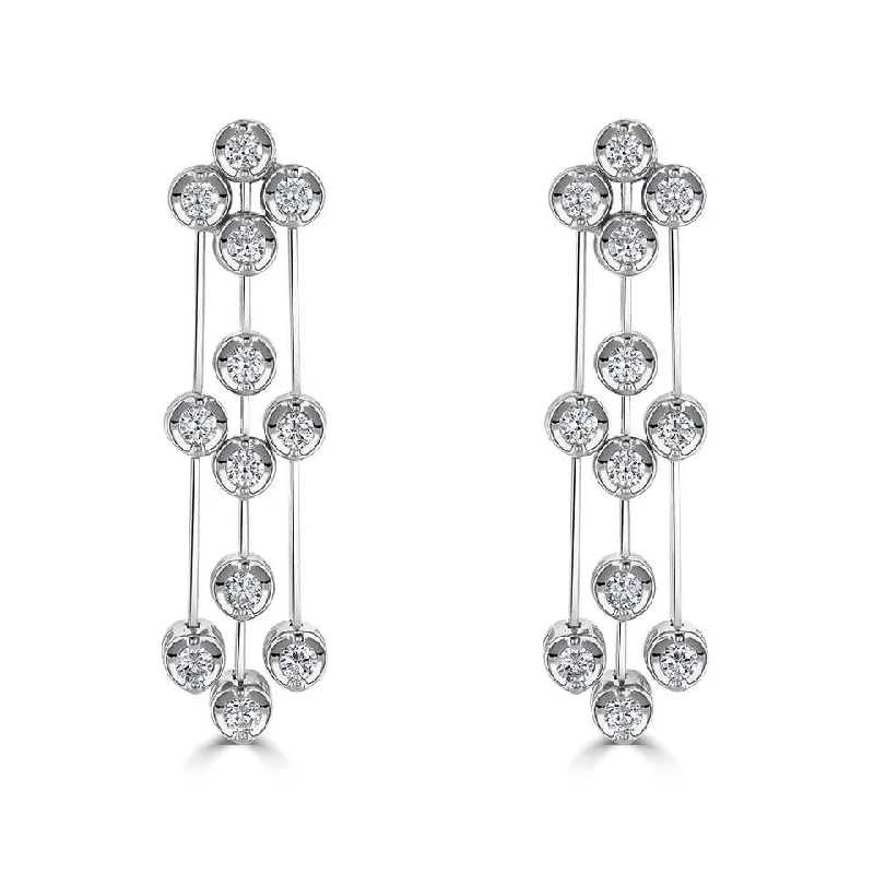 Bold Gemstone Earrings-Floral Drop Earrings - 18ct White Gold & Diamonds