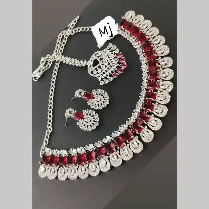 Elegant CZ Necklace-FS Collection Silver Plated American Diamonds Necklace Set