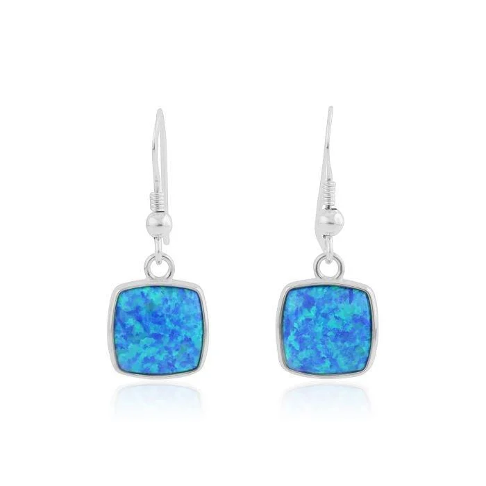 Elegant Leaf Earrings-Lavan Aqua Blue Square Opal Drop Earrings