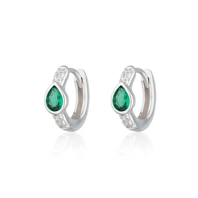 Emerald Green Earrings-Scream Pretty Sterling Silver Green Teardrop Huggie Earrings