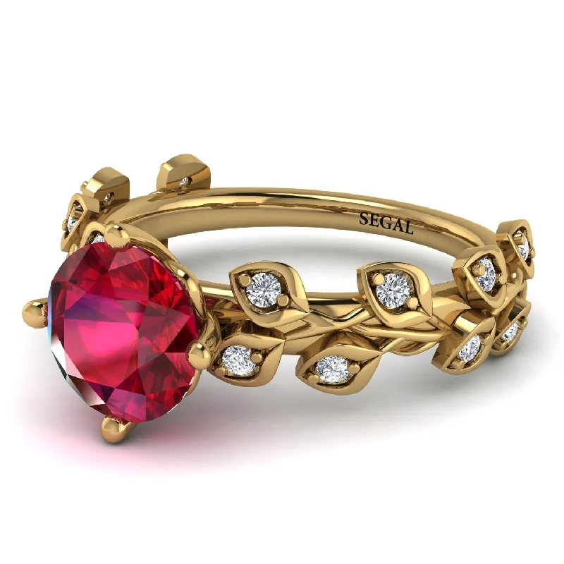 Personalized Gold Ring-Leaves All Around Yellow Gold Ruby Ring - Sydney 2ct No. 10