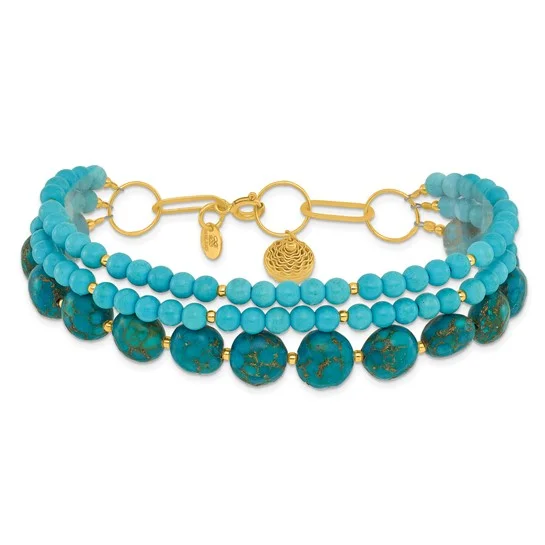 Luxury Diamond Bracelets-Sterling Silver Gold-plated Recon Zircon and Turquoise Bracelet