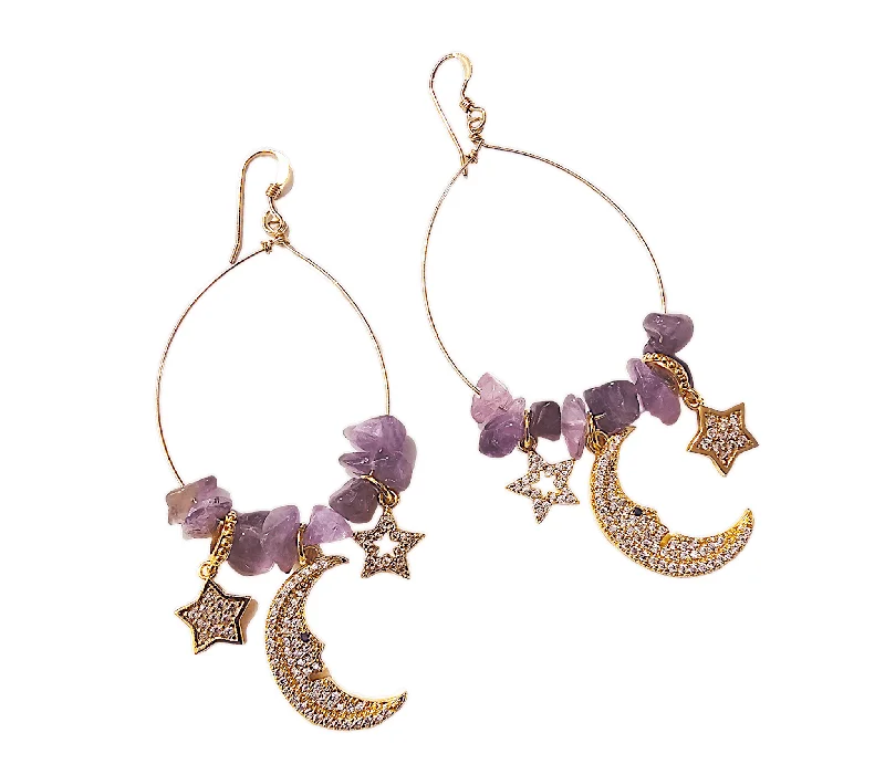 Gold Diamond Stud Earrings-Luna Amethyst Hoop Earrings