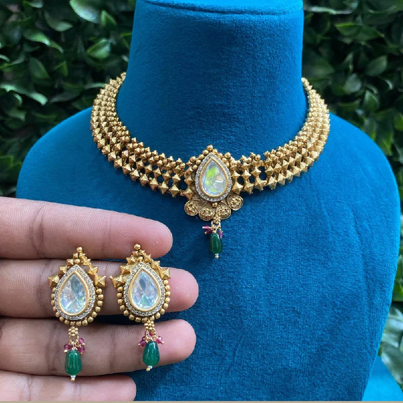 Bridal Wedding Necklace-Amoliya Jewels Gold Plated Polki Kundan Choker Necklace Set