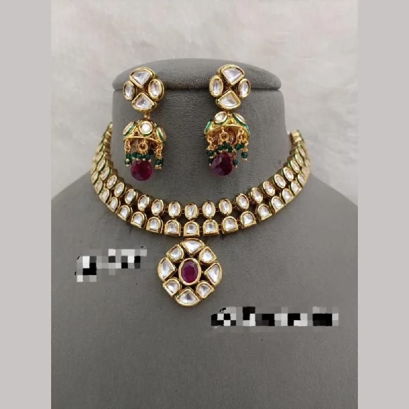 Luxury Custom Necklace-FS Collections Gold Plated Kundan Stone Necklace Set