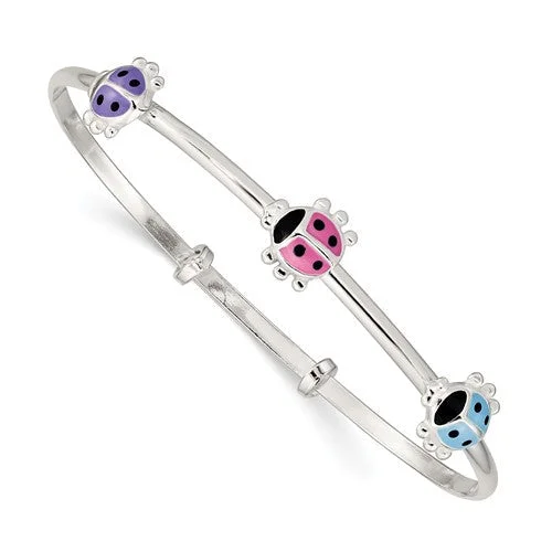 Designer Bead Bracelets-Sterling Silver Enamel Ladybug Children's Adjustable Bangle Bracelet