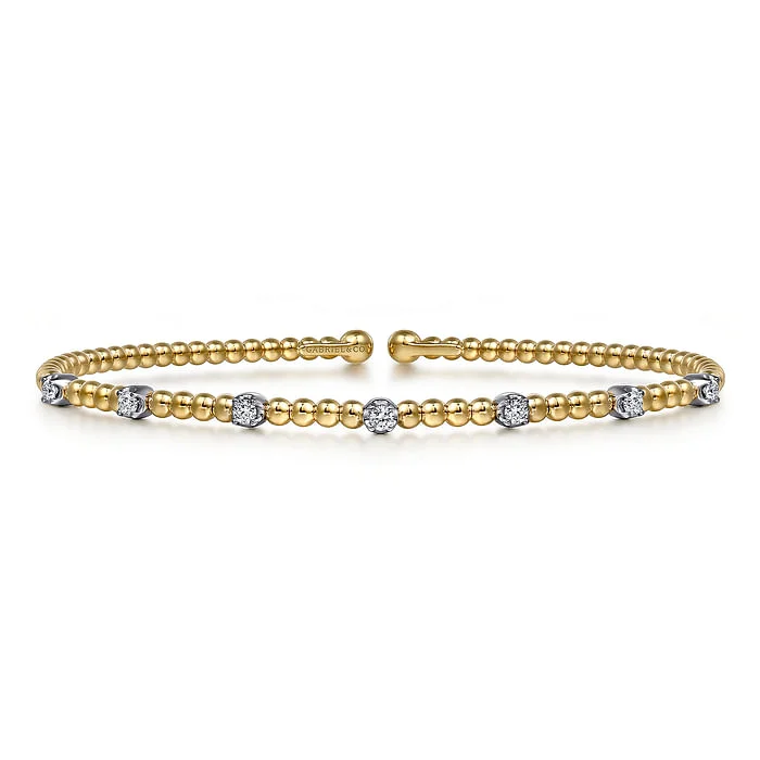 Diamond-Studded Wedding Bangles-14K White-Yellow Gold Bujukan Diamond Stations Bangle