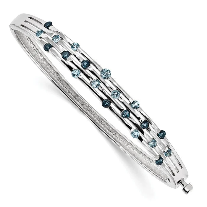 Chic Rose Gold Bracelets-Sterling Silver Light Swiss and London Blue Topaz Hinged Bangle Bracelet