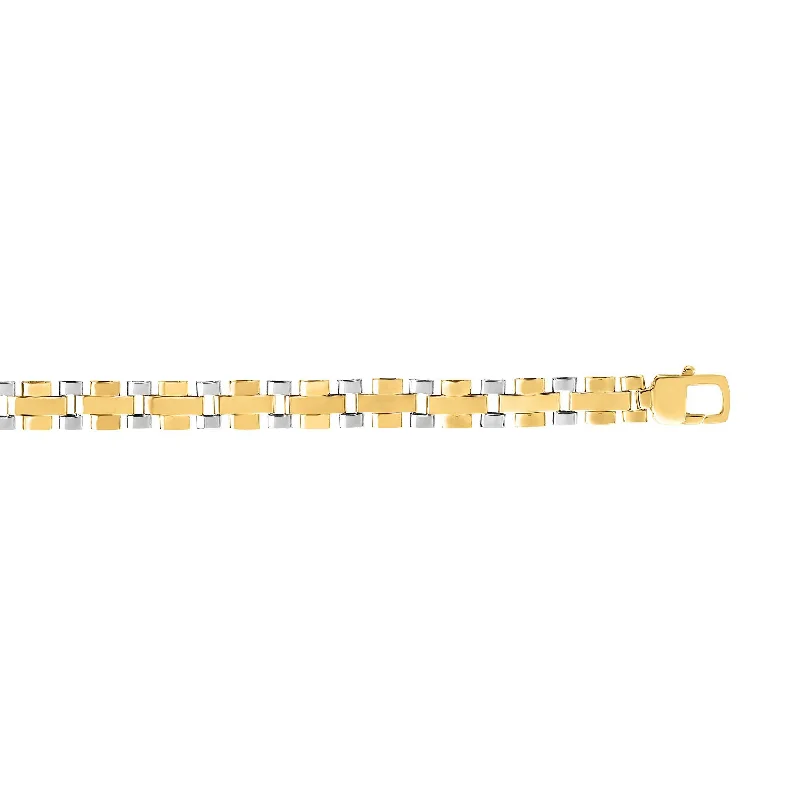 Stylish Men’s Bracelets-14kt Gold 8.25 inches Yellow+White Finish 7mm Shiny Panther Fancy Bracelet with Lobster Clasp