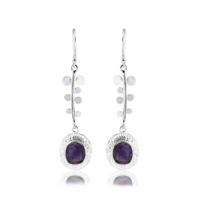 Unique Designer Earrings-Silver Amethyst Vine Drop Earrings