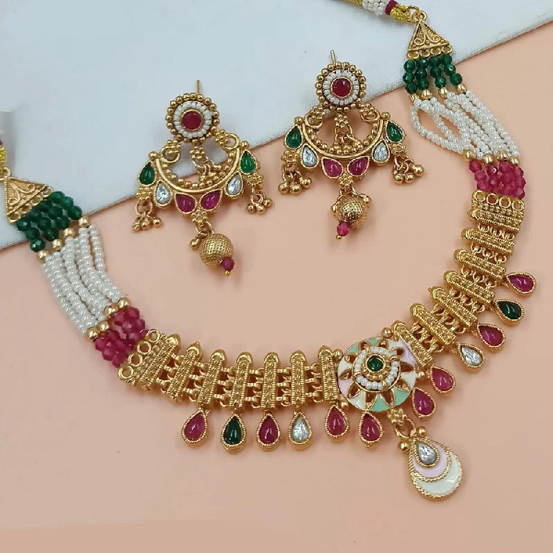 Delicate Gold Chain Necklace-Padmawati Bangles Gold Plated Pota Stone And Pearls Necklace Set