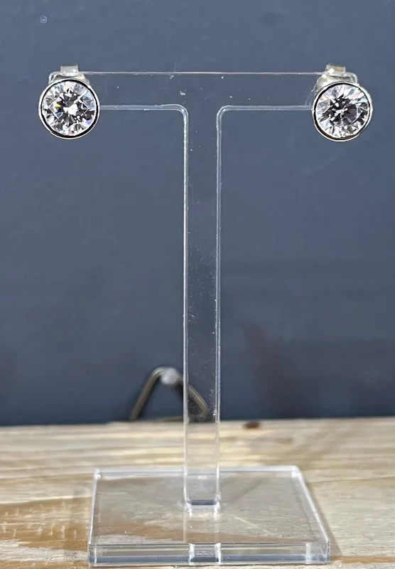 Vintage Crystal Earrings-Unique & Co Silver Cubic Zirconia Stud Earrings