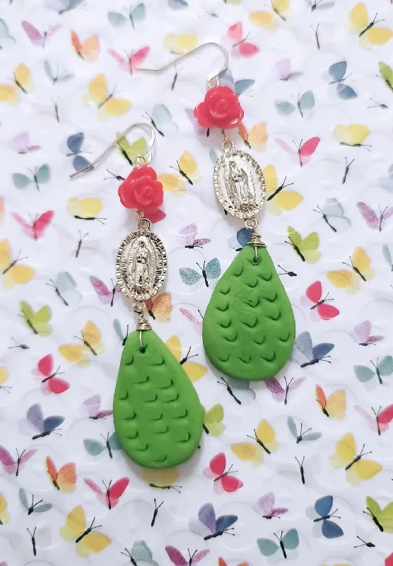 Large Hoop Earrings-Virgen Nopal Earrings