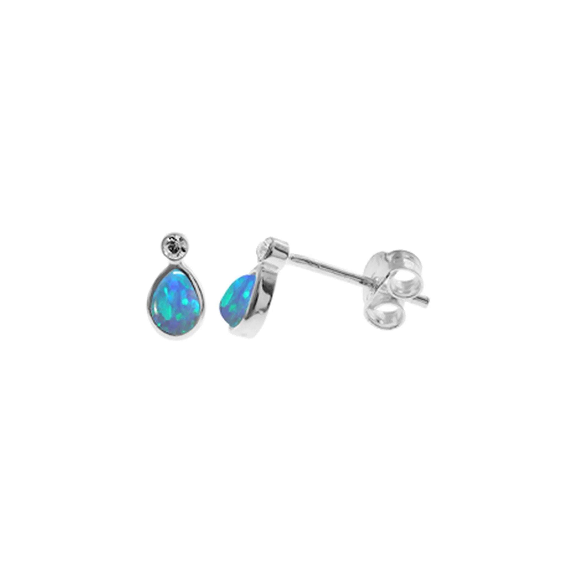 Colorful Pearl Earrings-Teardrop Silver And Blue Opal Stud Earrings