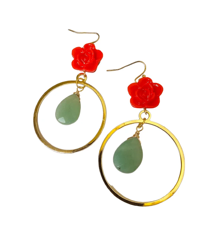 Unique Pearl Earrings-Jade Rose Hoop Earrings