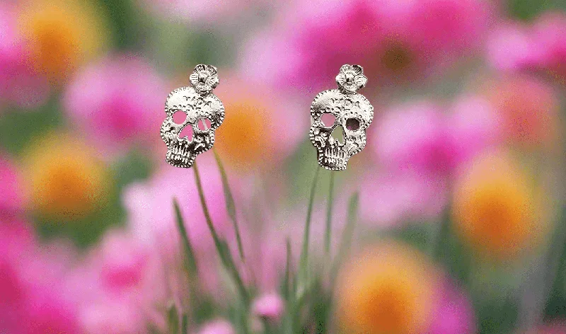 Classic Round Earrings-Vida y Muerte Skull Post Earrings -