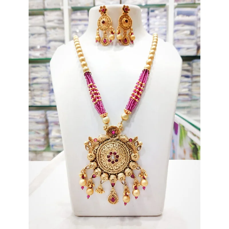 Diamond Solitaire Necklace-Akruti Collection Gold Plated Kundan Stone And Pearls Long Necklace Set