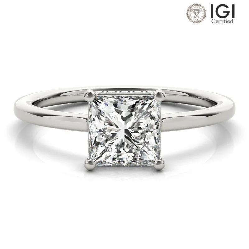 Gold Wedding Band Set-Aimee Princess Lab Grown Diamond Solitaire Engagement Ring IGI Certified