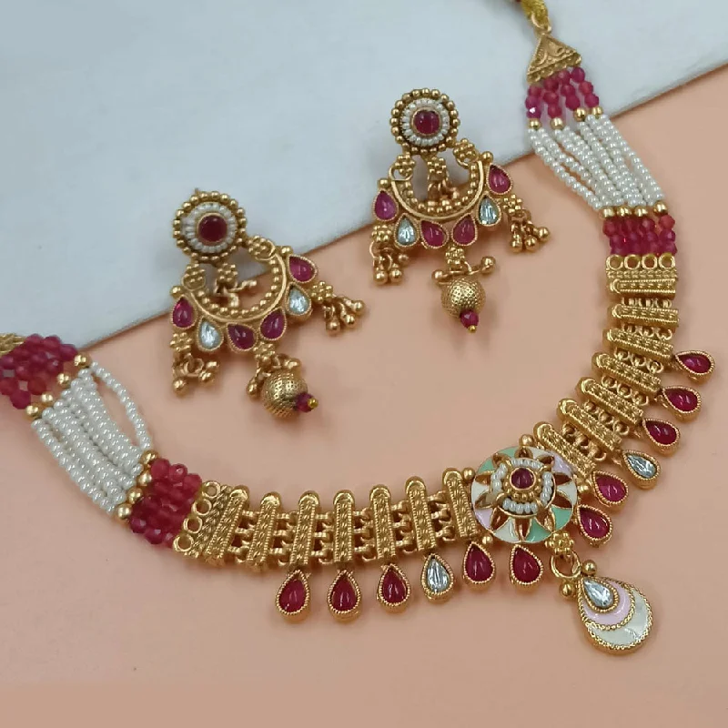 Vintage Pearl Necklace-Padmawati Bangles Gold Plated Pota Stone And Pearls Necklace Set