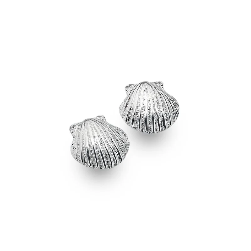 Nature-Inspired Gold Earrings-Sea Gems Silver Baby Scallop Shell Stud Earrings