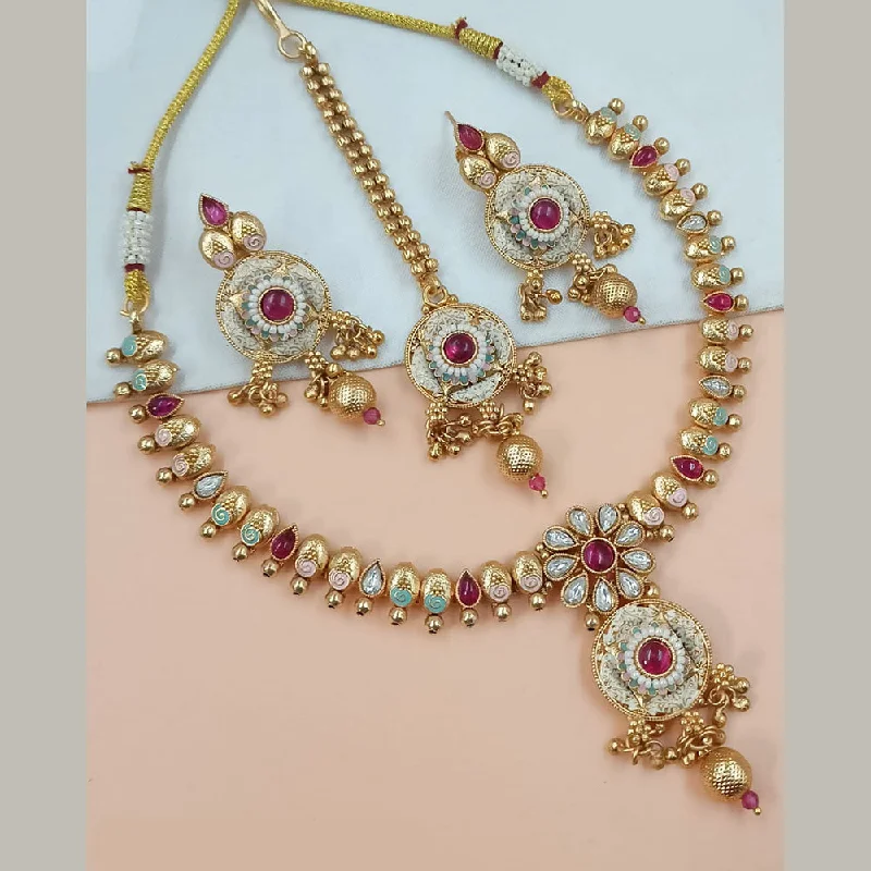 Gold Bar Necklace-Padmawati Bangles Gold Plated Pota Stone And Pearls Meenakari Necklace Set