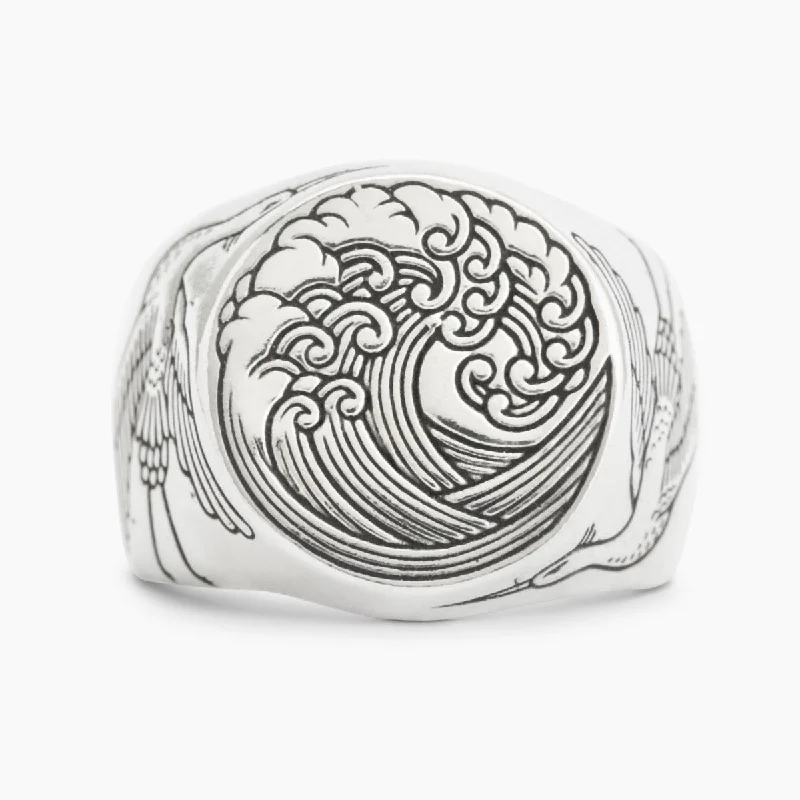 Modern Wedding Ring Set-The Great Wave