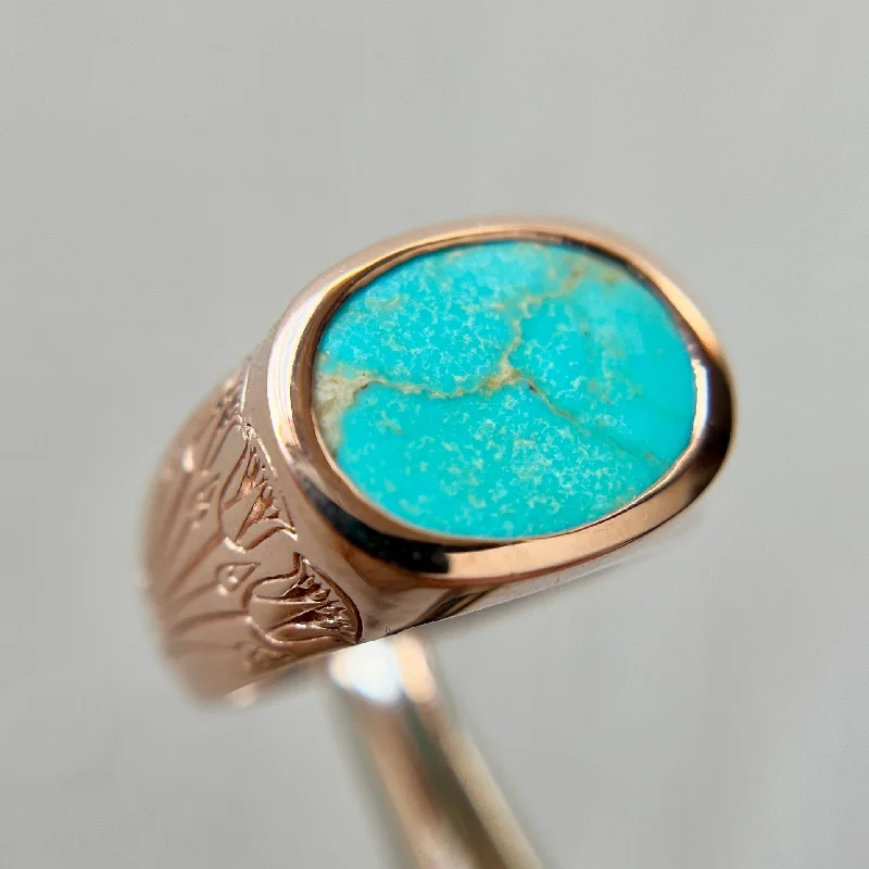 Wedding Ring with Emerald-Turquoise Lotus Ring