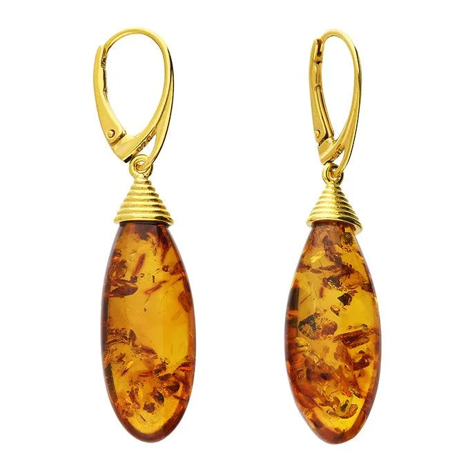 Simple Gold Hoop Earrings-Gold Amber Cone Top Drop Earrings