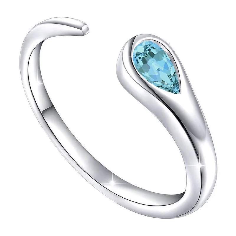 Boho Chic Ring-Darshana Jewels Silver Valentine Gift Gleaming Aqua Blue Cubic Zirconia Open Wrap Adjustable Finger Ring