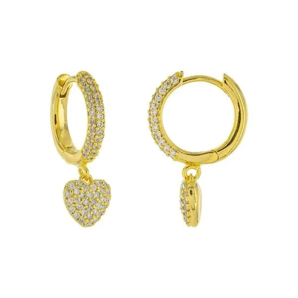 Layered Gemstone Earrings-Heart Pave Hoop Earrings