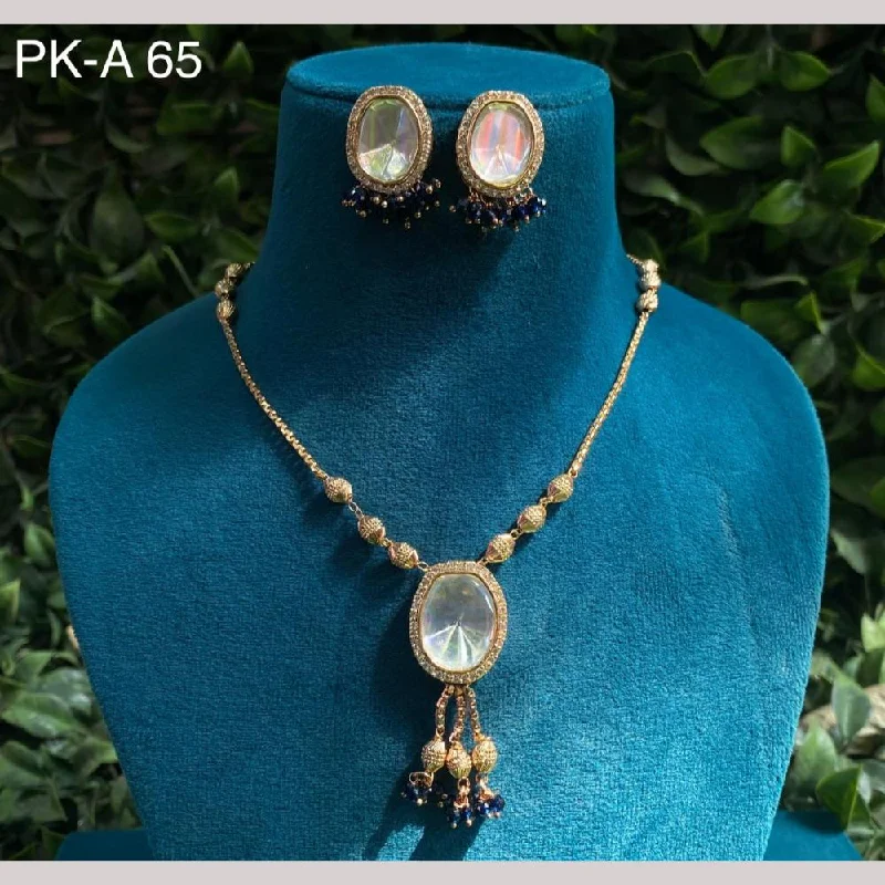 Round Gemstone Necklace-Amoliya Jewels Gold Plated Polki Kundan Stone And Pearls Necklace Set