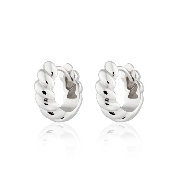 Wedding Party Earrings-Scream Pretty Silver Twist & Shout Chunky Huggie Earrings