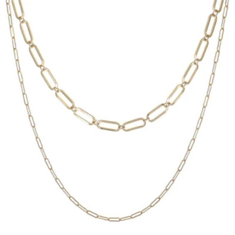 Simple Chain Necklace-Worn Gold Double Chain Necklace