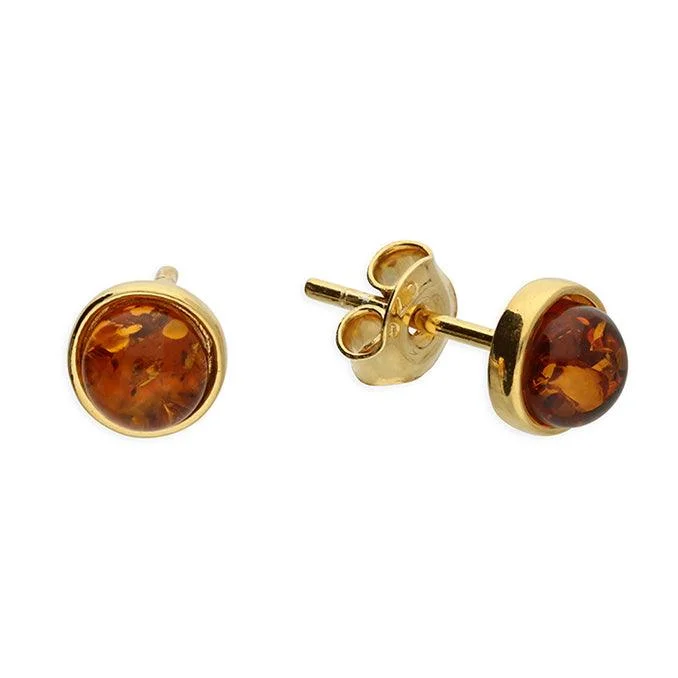 Bold Fashion Earrings-Gold Amber Stud Earrings