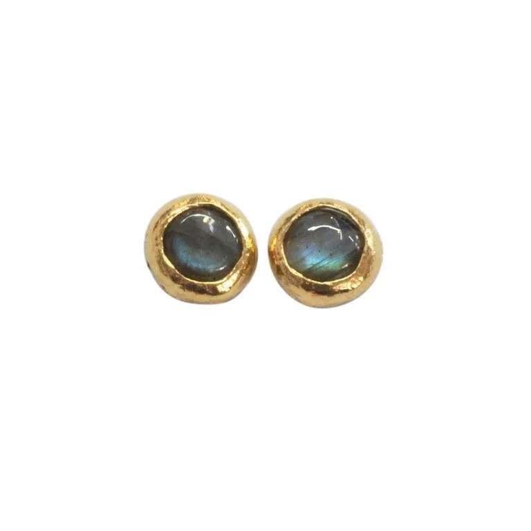 Simple Stud Earrings-Gold Plated Circle Labradorite Stud Earrings