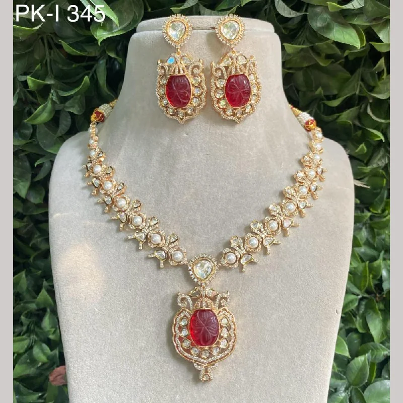 Unique Gemstone Necklace-Amoliya Jewels Gold Plated Polki Kundan Stone Necklace Set