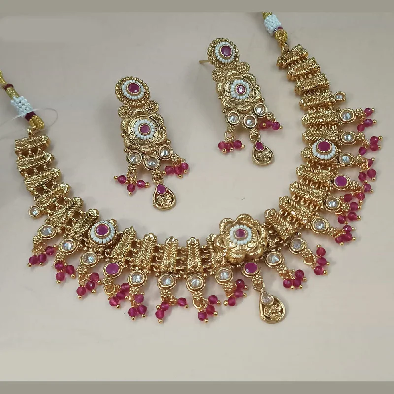 Beaded Charm Necklace-Padmawati Bangles Gold Plated Pota Stone And Pearls Necklace Set