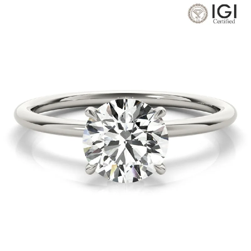 Minimalist Wedding Ring-Secret Halo Round Lab Grown Diamond Solitaire Engagement Ring IGI Certified