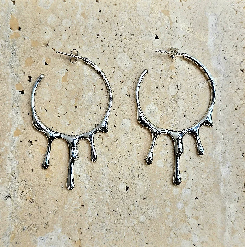 Statement Pendant Earrings-Sterling Silver Dripping Hoop Earrings