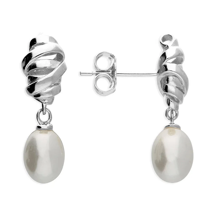 Large Statement Earrings-Sterling Silver Pearl Twist Stud Earrings